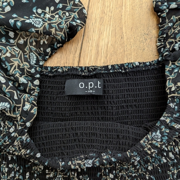 O.P.T. Classic Smocked Maxi Dress in navy with forest green floral detailing - Picture 3 of 5